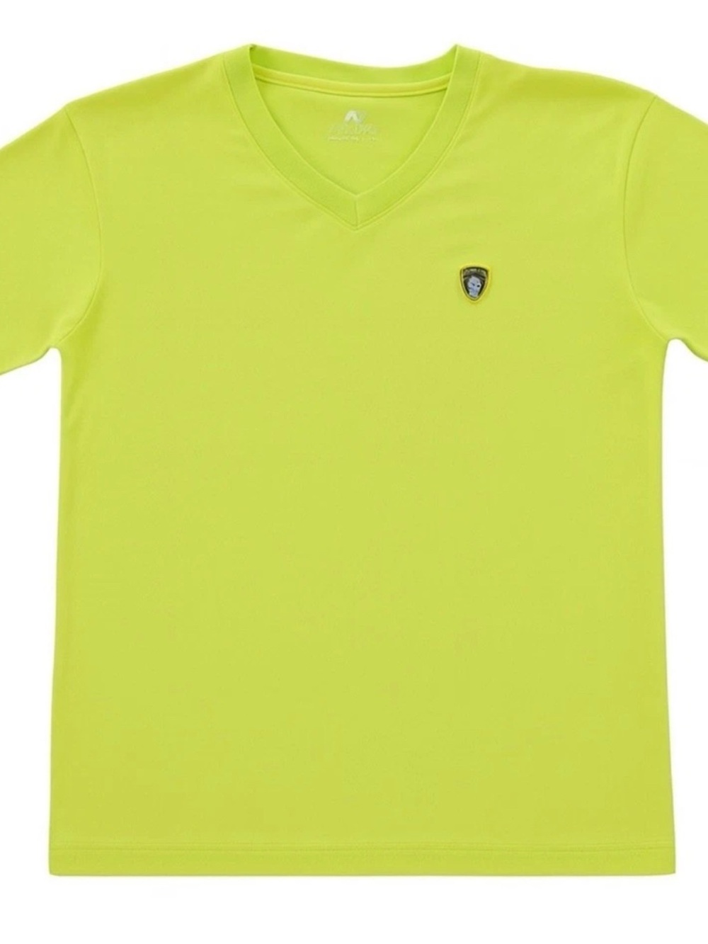 Mad Chuck Tee Shirt V Neck Neon Yellow S/S Men M Embroidered Baboon Monkey